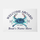 Nautical Boat Name Blauwgroen Crab Welcome Navy Bl Deurmat (Voorkant)
