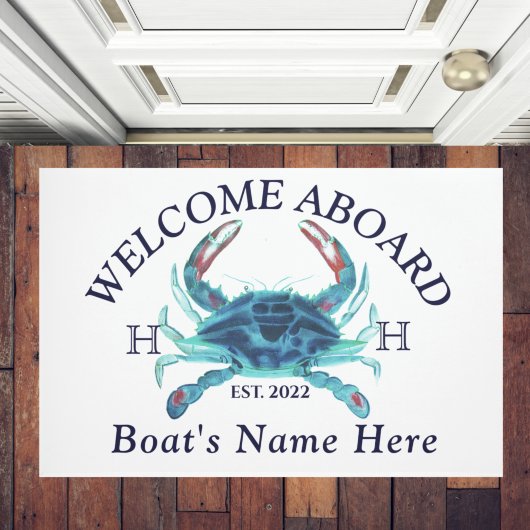 Nautical Boat Name Blauwgroen Crab Welcome Navy Bl Deurmat