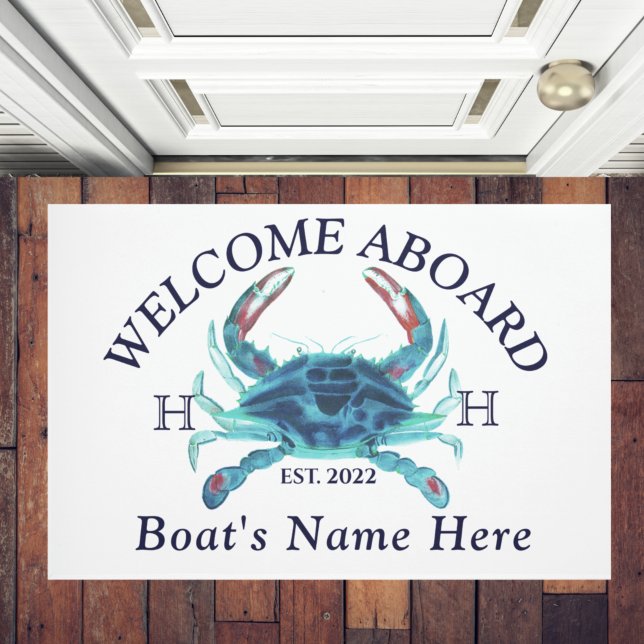 Nautical Boat Name Blauwgroen Crab Welcome Navy Bl Deurmat (Creator heeft geüpload)