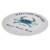 Nautical Boat Name Blauwgroen Crab Welcome Navy Bl Snijplank (Hoek)