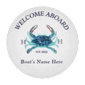 Nautical Boat Name Blauwgroen Crab Welcome Navy Bl Snijplank (Voorkant)