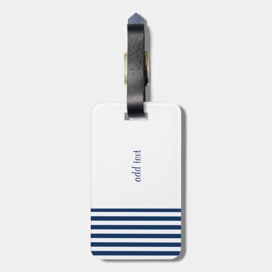 Nautical Boat Name, Blue Anchor Navy Blue Striped Bagagelabel (Achterkant verticaal)