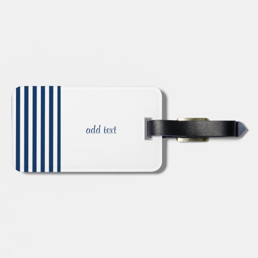 Nautical Boat Name, Blue Anchor Navy Blue Striped Bagagelabel (Achterkant horizontaal)