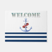 Nautical Boat Name, Blue Anchor Navy Blue Striped Deurmat (Voorkant)
