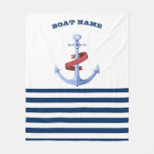 Nautical Boat Name, Blue Anchor Navy Blue Striped Fleece Deken (Voorkant)