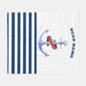 Nautical Boat Name, Blue Anchor Navy Blue Striped Fleece Deken (Voorkant (Horizontaal))