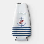 Nautical Boat Name, Blue Anchor Navy Blue Striped Flesjeskoeler (Voorkant)