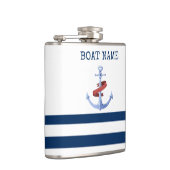 Nautical Boat Name, Blue Anchor Navy Blue Striped Heupfles (Rechts)