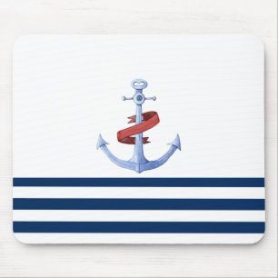 Nautical Boat Name, Blue Anchor Navy Blue Striped Muismat