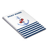 Nautical Boat Name, Blue Anchor Navy Blue Striped Notitieboek (Rechterzijde)