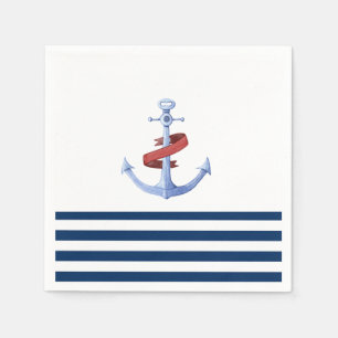 Nautical Boat Name, Blue Anchor Navy Blue Striped Servet