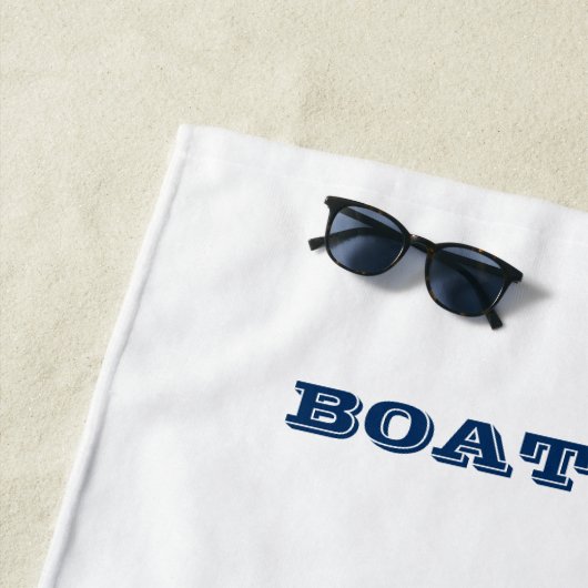 Nautical Boat Name, Blue Anchor Navy Blue Striped Strandlaken (In situ)