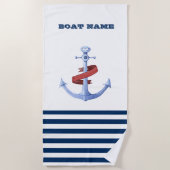 Nautical Boat Name, Blue Anchor Navy Blue Striped Strandlaken (Voorkant)