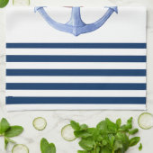 Nautical Boat Name, Blue Anchor Navy Blue Striped Theedoek (Gevouwen)