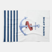 Nautical Boat Name, Blue Anchor Navy Blue Striped Theedoek (Horizontaal)