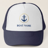Nautical Boat Name Blue Gold Trucker Pet (Voorkant)