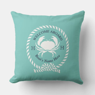 Nautical Boat Name Crab Rope Blauwgroen Blue Welko Buitenkussen