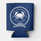 Nautical Boat Name Crab Rope Navy Blue Welkom Blikjeskoeler (Voorkant)