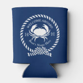 Nautical Boat Name Crab Rope Navy Blue Welkom Blikjeskoeler (Achterkant)