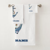 Nautical Boat Name,Floral Anchor Navy Blue Striped Bad Handdoek (Insitu)