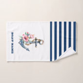 Nautical Boat Name,Floral Anchor Navy Blue Striped Bad Handdoek (Handdoek)