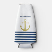Nautical Boat Name,Gold Anchor Navy Blue Striped Flesjeskoeler (Voorkant)