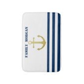 Nautical boat Name,Gold Anchor Navy Blue Stripes Badmat (Voorkant Verticaal)