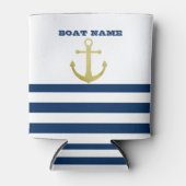 Nautical boat Name,Gold Anchor Navy Blue Stripes Blikjeskoeler (Voorkant)