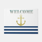 Nautical boat Name,Gold Anchor Navy Blue Stripes Deurmat (Voorkant)
