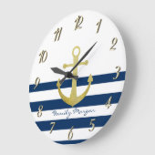 Nautical boat Name,Gold Anchor Navy Blue Stripes Grote Klok (Hoek)