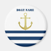 Nautical boat Name,Gold Anchor Navy Blue Stripes Magneet (Voorkant)