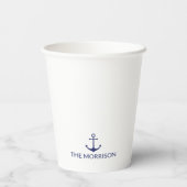 Nautical Boat Name marine blue and white anchor Papieren Bekers (Achterkant)