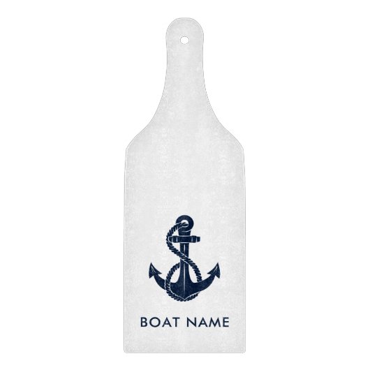 Nautical Boat Name Navy Blue Anchor Custom Snijplank (Voorkant)
