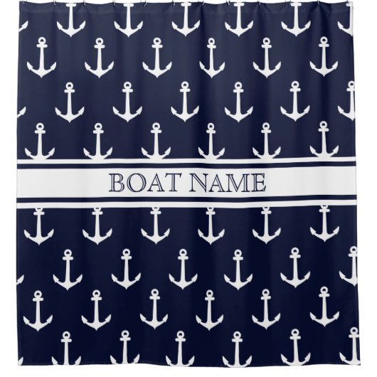 Nautical boat name Navy Blue Anchor Pattern Douchegordijn (Voorkant)