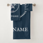 Nautical Boat Name Navy Blue Bad Handdoek (Insitu)