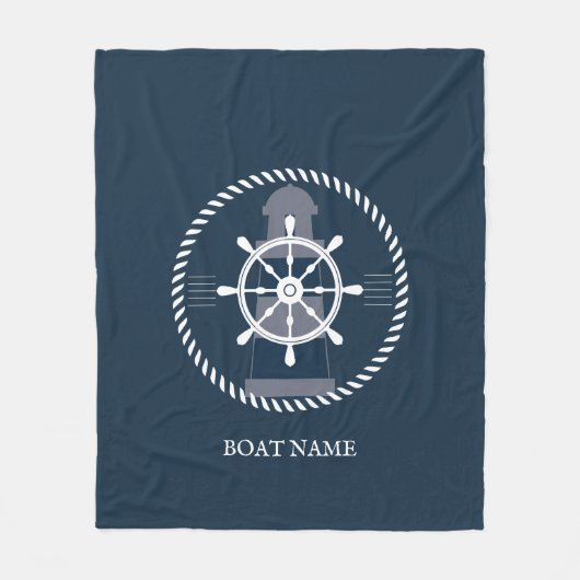 Nautical Boat Name Navy Blue Fleece Deken (Voorkant)