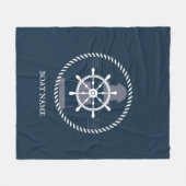 Nautical Boat Name Navy Blue Fleece Deken (Voorkant (Horizontaal))