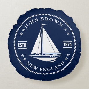Nautical Boat Name Navy Blue Rond Kussen