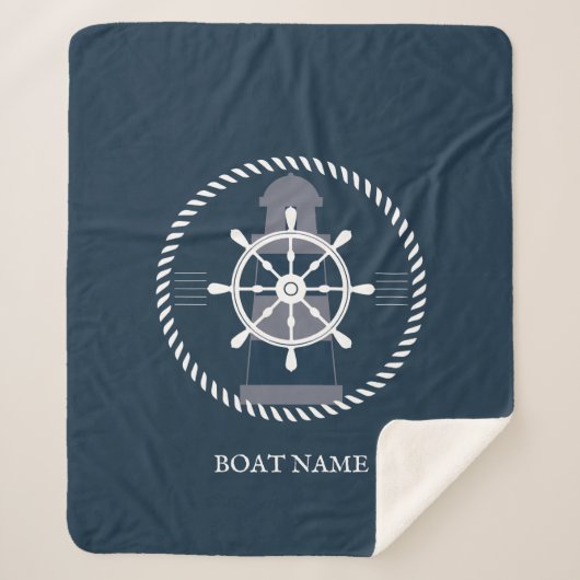 Nautical Boat Name Navy Blue Sherpa Deken (Voorkant)