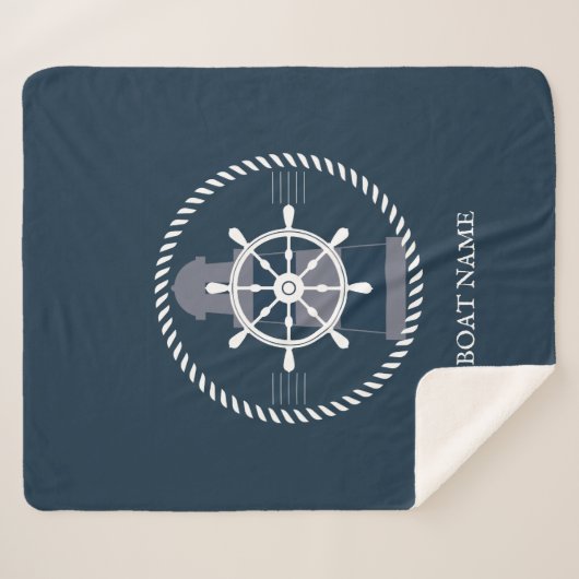 Nautical Boat Name Navy Blue Sherpa Deken (Voorkant (horizontaal))