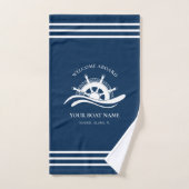 Nautical Boat Name Navy Blue Ship Wheel Bad Handdoek (Handdoek)