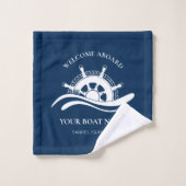 Nautical Boat Name Navy Blue Ship Wheel Bad Handdoek (Wasdoekje)
