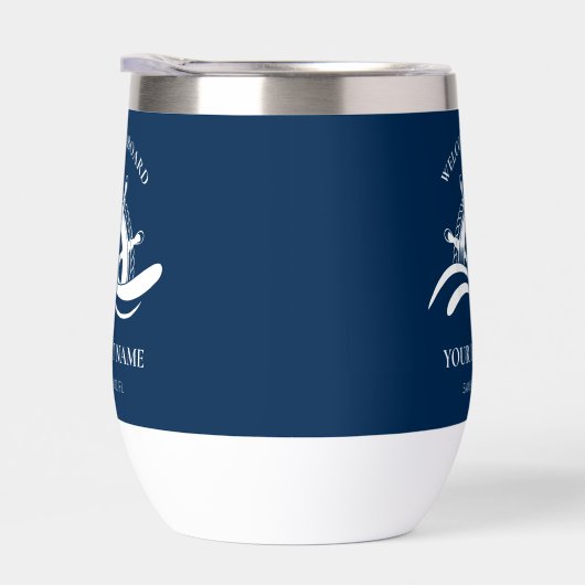 Nautical Boat Name Navy Blue Ship Wheel Welcome (Rechts)