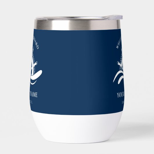 Nautical Boat Name Navy Blue Ship Wheel Welcome (Links)