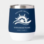 Nautical Boat Name Navy Blue Ship Wheel Welcome (Achterkant)