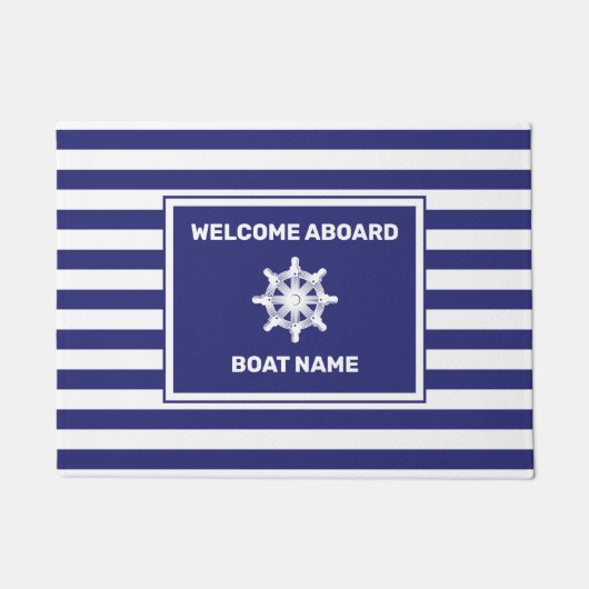 Nautical boat Name Navy Blue Striped Design Doorma Deurmat (Voorkant)