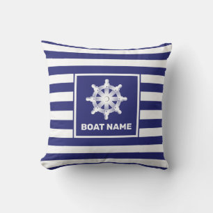 Nautical boat Name Navy Blue Striped Design Kussen