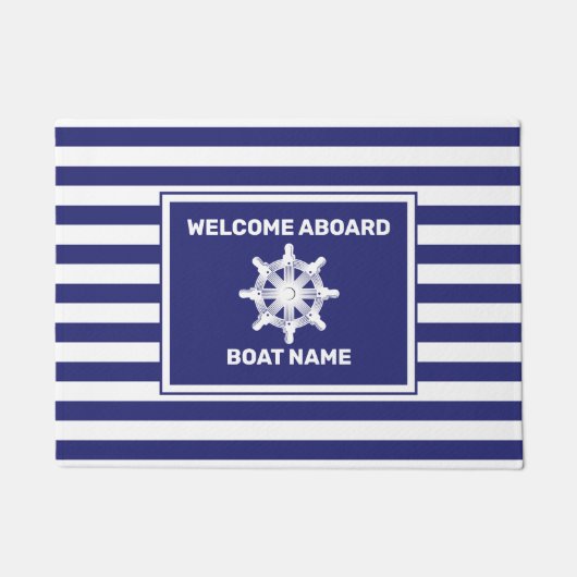 Nautical boat Name Navy Blue Striped Deurklep Deurmat (Voorkant)