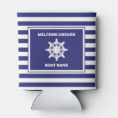 Nautical boat Name Navy Blue Striped Koooler Blikjeskoeler (Achterkant)