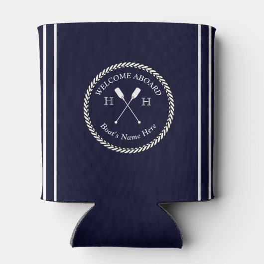 Nautical Boat Name Paddles Rope Navy Blue Welkom Blikjeskoeler (Achterkant)